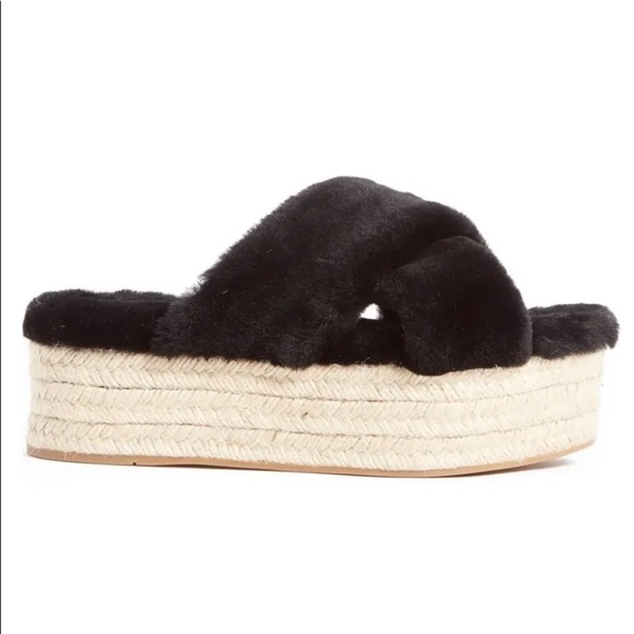 MUI MUI Shearling Espadrille Platform Sandals - Picture 2 of 3